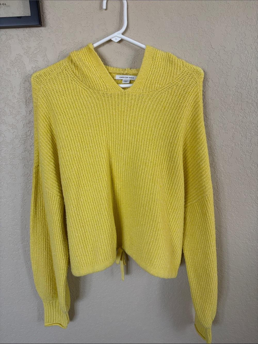 American Eagle Outfitters Yellow Ribbed Hooded Sweater
